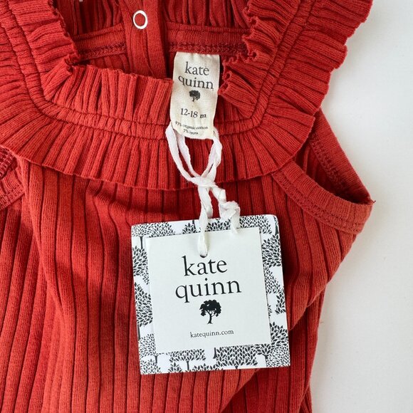 Kate Quinn Ribbed Flutter Bodysuit | Ruffle Neck | Brick Red | 12–18M | NWT - Picture 6 of 7